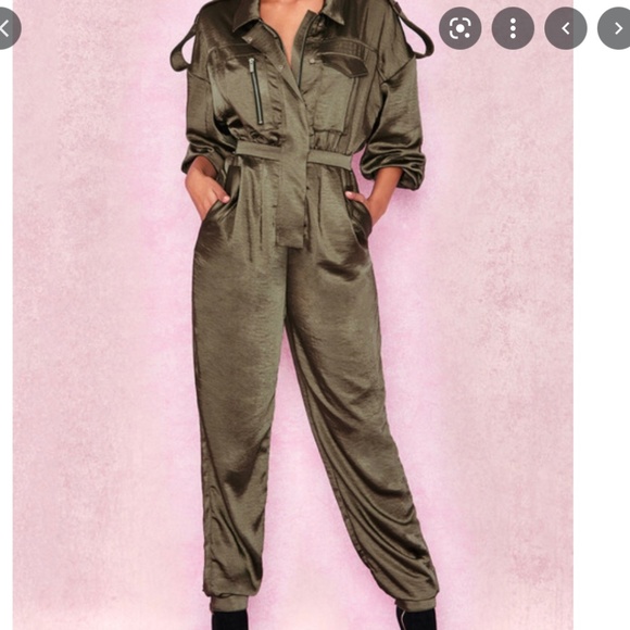 House of CB Pants - House Of CB, 'Antonella' Khaki Satin Jumpsuit, Size M